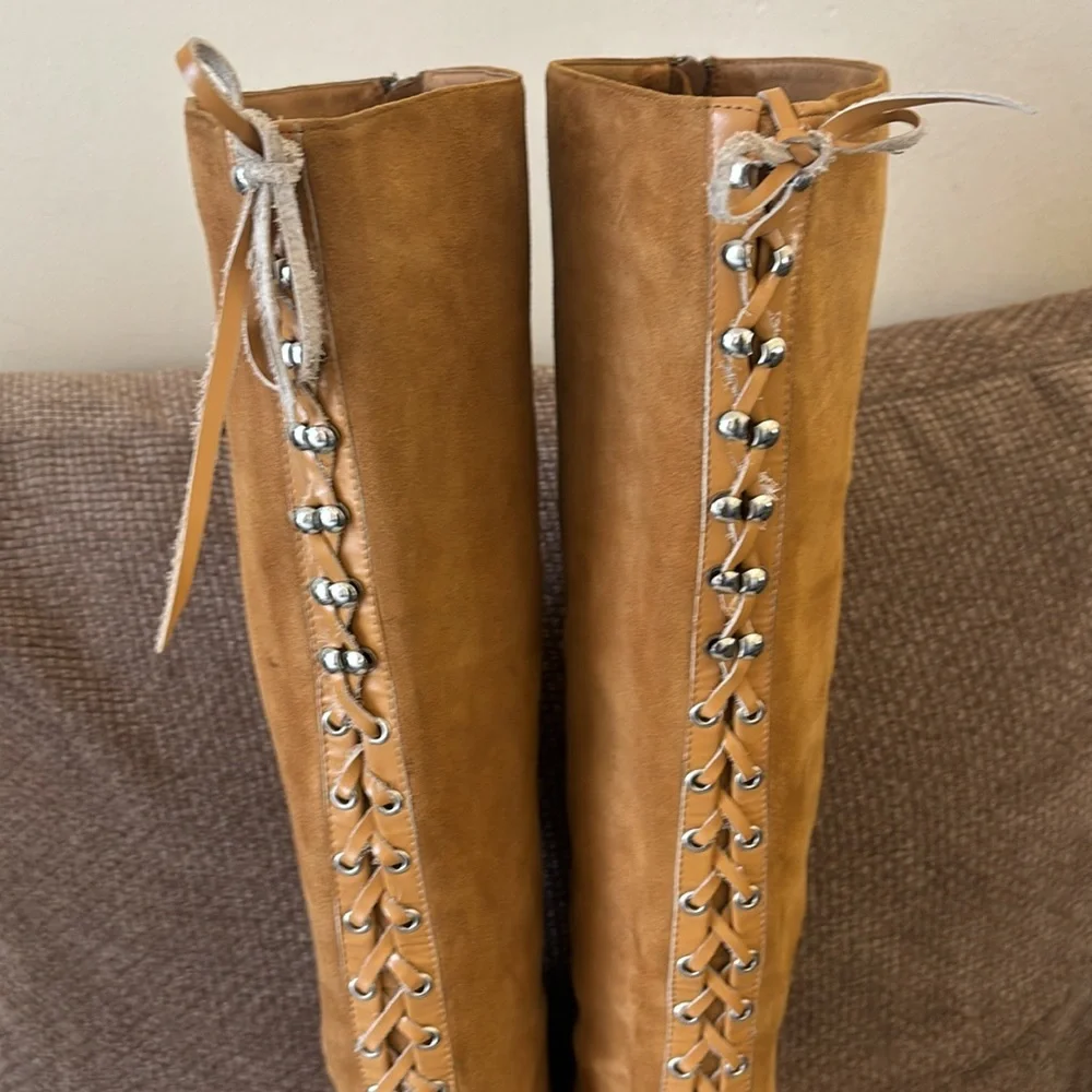Madison Harding Suede Knee-high lace-up Leather laces Boots Size 9 - Picture 2 of 16